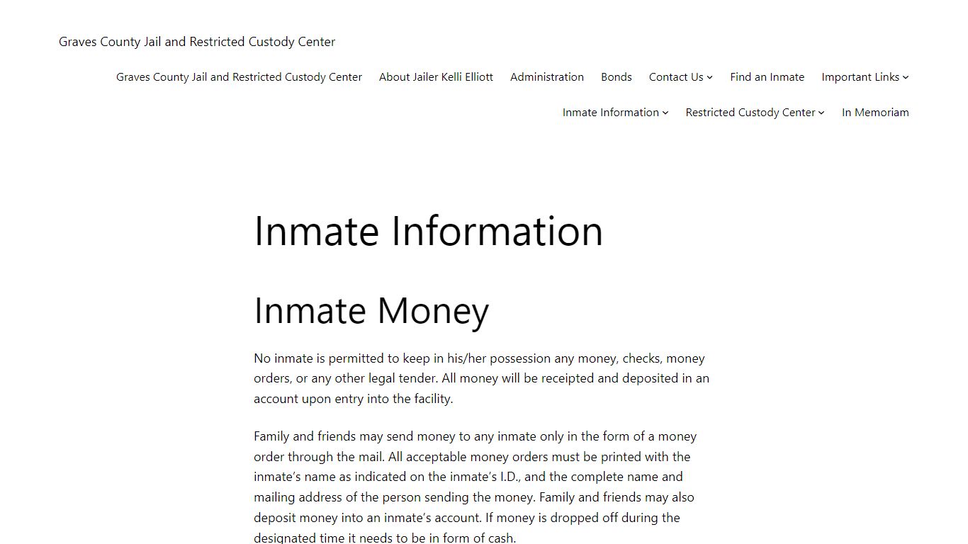 Inmate Information – Graves County Jail and Restricted Custody Center